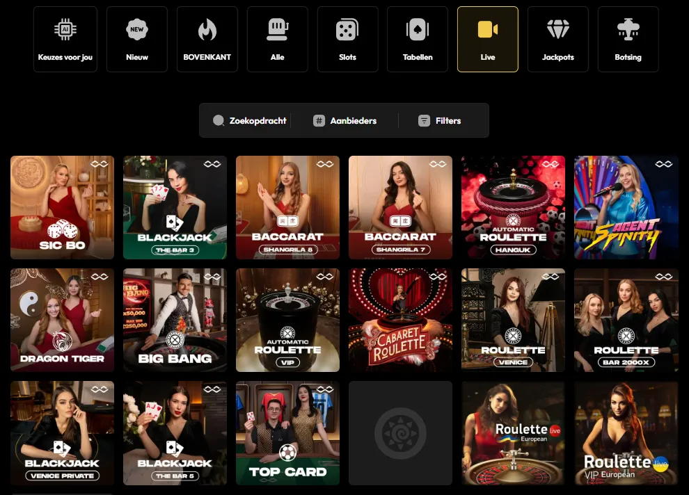 Live casinospellen van Slotorado Casino met roulette, blackjack, baccarat en andere live tafels