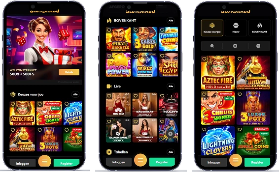 Mobiele versie van Slotorado Casino op een smartphone