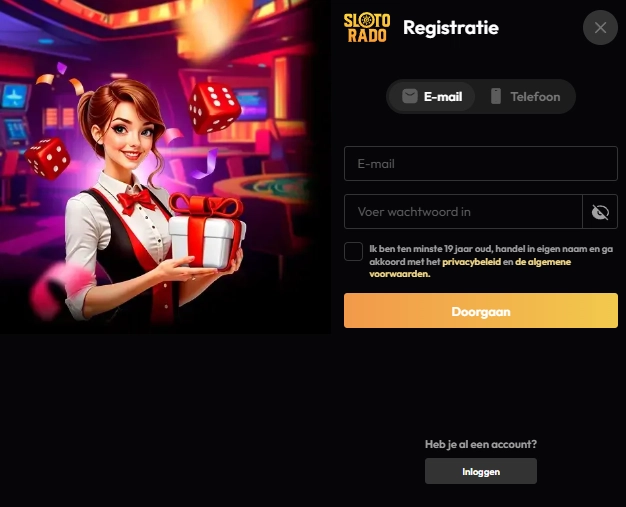 Registratieformulier van Slotorado Casino voor nieuwe spelers